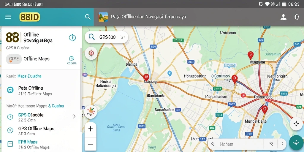 Tampilan antarmuka aplikasi GPS Offline Maps 88ID yang informatif.