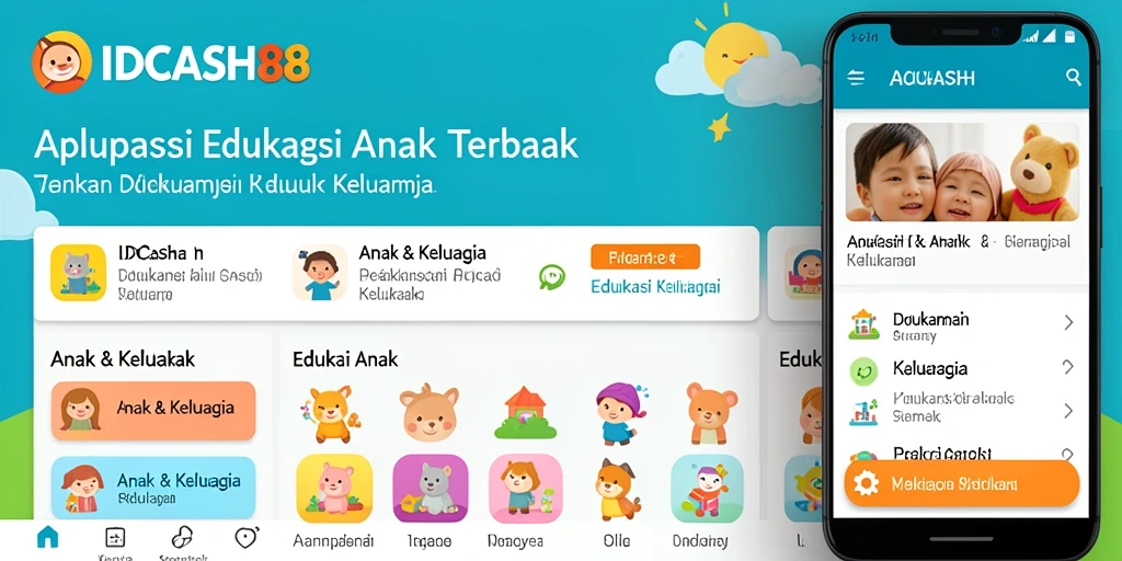 Tampilan antarmuka aplikasi IDCASH88 yang ceria dan ramah anak.