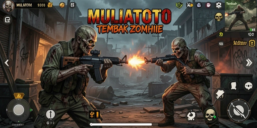 Tampilan antarmuka permainan Tembak Zombie yang seru dan menegangkan.
