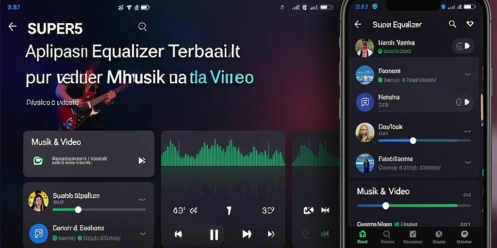 Antarmuka aplikasi SUPER5 dengan kontrol equalizer yang mudah digunakan.