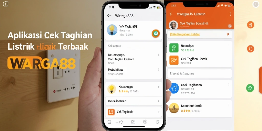 Tampilan utama aplikasi WARGA88 dengan fitur cek tagihan listrik.